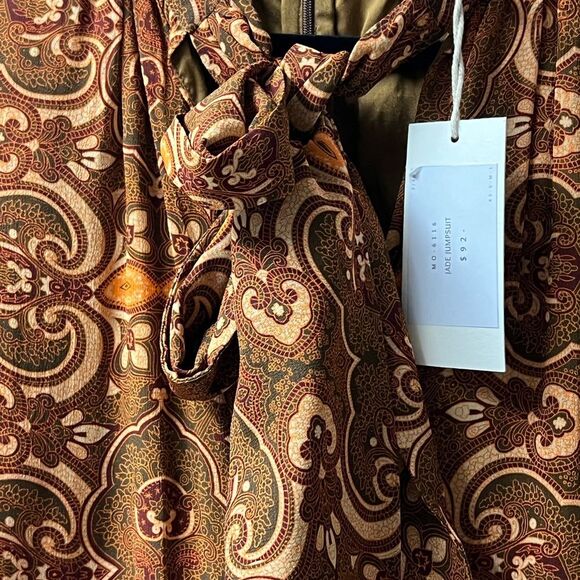 Ollari New York Jade Jumpsuit Brown Paisley Tie Neck Wide Leg - Medium - Picture 5 of 8